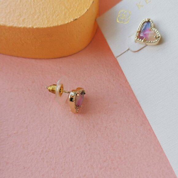 Kendra Scott - Ari Heart Watercolor Gold Stud Earrings - NEW - Picture 2 of 3